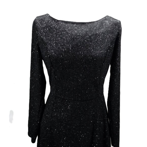 NWT Lulus Black Glitter Open-Back Long-Sleeve Mini Dress SZ L - Picture 2 of 12